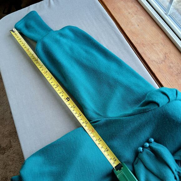 Benson & Smith Vintage 80s Green Maxi Sweater Dress sz 7 shoulder pads mock neck - Picture 13 of 16